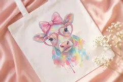 Cute Cow Watercolor PNG, Rainbow Cow with Glasses Product Image 4