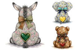 Watercolor Animal Floral Bow PNG Clipart Bundle Product Image 4