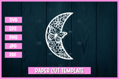 Butterfly Floral Crescent Moon Papercut Template SVG Product Image 1