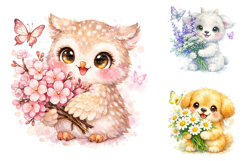 Kawaii Animal Flower Clipart Bundle Product Image 4