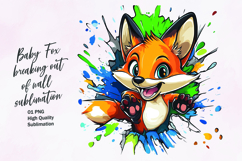 Cute baby fox breaking out of wall clipart sublimation Product Image 1
