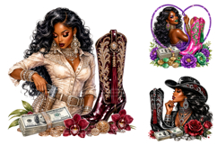 Glam Black Cowgirl PNG Bundle Product Image 1