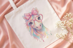 Cute Horse Watercolor PNG, Rainbow Pony with Glasses Product Image 4