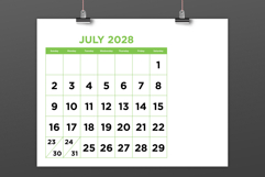 2028 Large Number Bold Color 8.5 x 11 Inch Calendar Template Product Image 4