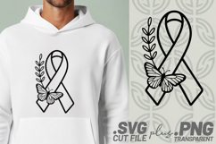 4x Cancer Awareness Floral Woman Ribbon SVG Cut Files Product Image 4
