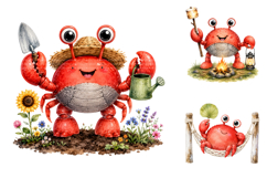 Watercolor Funny Crab Clipart Bundle, Summer Beach Animal Product Image 4