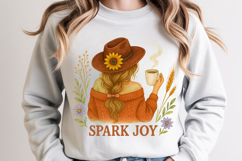 Autumn Girl with Coffee and Sunflower Hat Illustration Product Image 1
