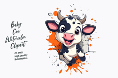 Cute Baby Cow Watercolor Clipart PNG Product Image 1