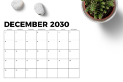 2030 8.5 x 11 Inch Bold Sans Serif Calendar Template Product Image 5