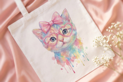Cute Watercolor Cat with Pink Bow &amp; Glasses PNG Product Image 4
