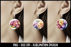 6 Rainbow Peony Flowers Round Earrings Sublimation Bundle Product Image 2