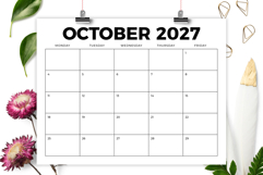 2027 8.5 x 11 Inch Bold Monday to Friday Calendar Template Product Image 4