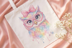 Cute Owl Watercolor PNG, Rainbow Owl with Glasses Product Image 4
