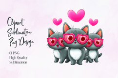 Cute Cats with Heart Sunglasses Sublimation PNG Design Product Image 1