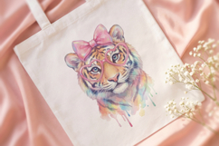 Cute Tiger Watercolor PNG, Rainbow Tiger with Glasses Product Image 4