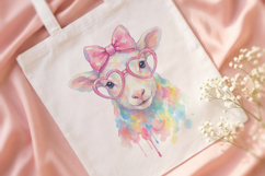 Cute Sheep Watercolor PNG, Rainbow Lamb with Glasses Product Image 4