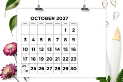 2027 Large Number Bold 8.5 x 11 Inch Calendar Template Product Image 4