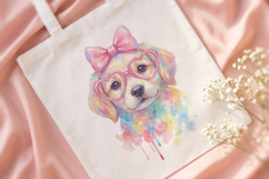 Cute Puppy Watercolor PNG, Dog with Bow &amp; Heart Glasses Product Image 4