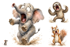 Funny Screaming Animals, Crazy Watercolor PNG Product Image 4