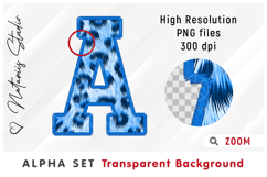Blue Leopard Print Alpha Set. Letters Numbers Clipart. Product Image 4