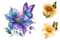 Alcohol Ink Flowers and Butterfly PNG Bundle Product Image 4