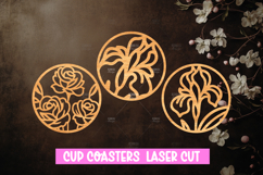 3 Round Sign with Flowers SVG,Wood cut SVG, Cup coasters Product Image 1
