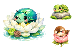 Watercolor Baby Animals Clipart PNG, Spring Floral Clipart Product Image 4
