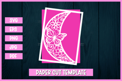 Butterfly Floral Crescent Moon Card Papercut Template SVG Product Image 4