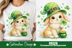 Cute St. Patrick’s Day Bunny with Leprechaun Hat Sublimation Product Image 1