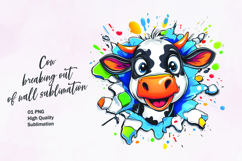 Cute cow breaking out of wall clipart sublimation Product Image 1