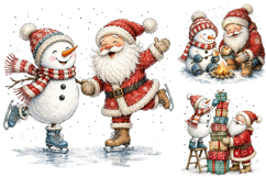 Cute Santa Snowman Clipart, Christmas Watercolor PNG Product Image 4
