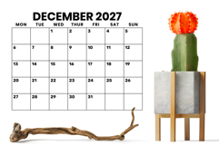 2027 8.5x11 Inch Large Number Monday to Sunday Calendar Product Image 5
