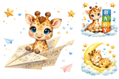 Watercolor Baby Giraffe Clipart, Nursery Safari PNG Product Image 4