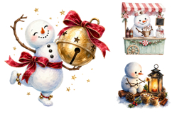 Funny Christmas Snowman PNG Bundle, Watercolor Clipart Product Image 4