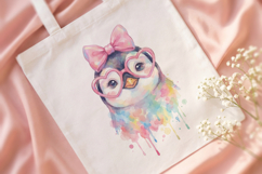 Cute Penguin Watercolor PNG, Rainbow Penguin with Glasses Product Image 4