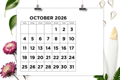2026 Large Number Bold 8.5 x 11 Inch Calendar Template Product Image 4