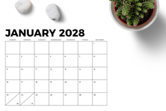 2028 8.5 x 11 Inch Bold Sans Serif Calendar Template Product Image 5