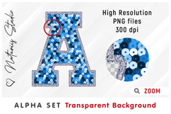 Blue Sequins Alpha Set. Letters Numbers Clipart. Product Image 4