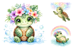 Watercolor Baby Sea Turtle Clipart, Tropical Ocean PNG Product Image 4