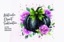 Floral Pumpkin with Bow Watercolor Clipart Sublimation Product Image 1