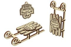 Sled Christmas Card - laser cut file, Sleight ornament Product Image 9