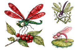 Whimsical Dragonfly Clipart Bundle, Watercolor Garden PNG Product Image 4