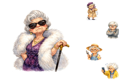 Watercolor Funny Grandma Clipart Bundle Product Image 4