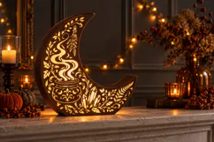 Halloween Alchemist Moon Lantern SVG Laser Cut - 3mm Product Image 1