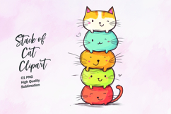 Stack of colorful cat watercolor clipart PNG Product Image 1