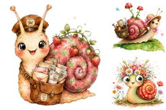 Whimsical Garden Snail Clipart Bundle, Spring Floral PNG Product Image 4