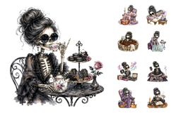Spooky Spa Messy Bun Skeleton Clipart, Self Care Watercolor Product Image 2
