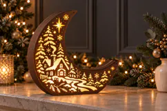 Christmas Crescent Moon Lantern SVG - Cottage & Deer Product Image 1