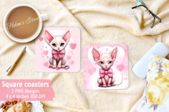 Cat Square Coaster | Valentine cat coaster sublimatioon PNG Product Image 1