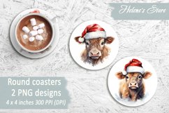 Christmas Cow Round Coasters | Coaster sublimation round Product Image 1